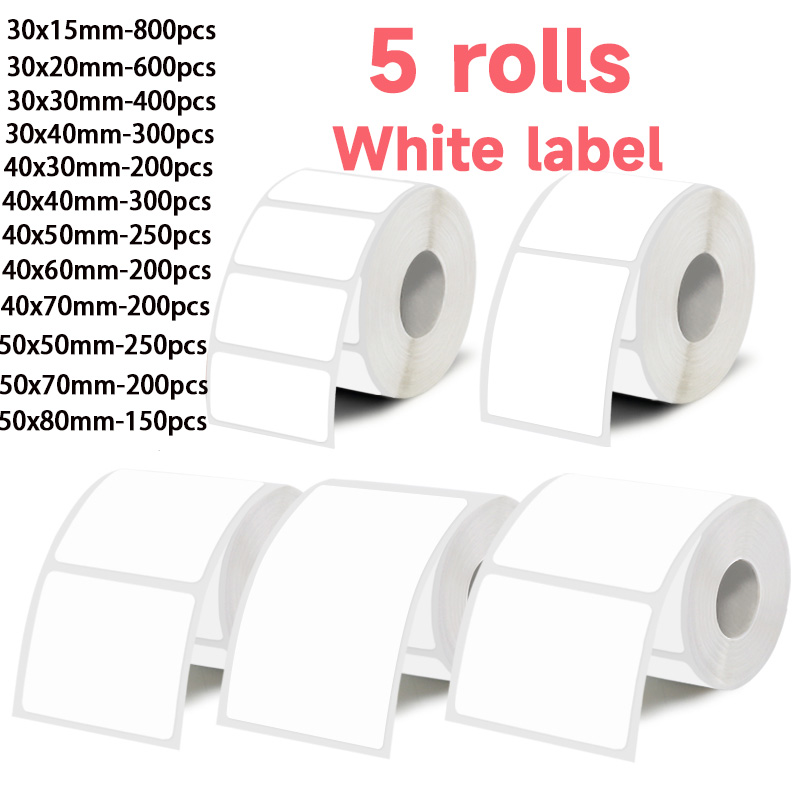 Commercial Printing Machine - 5 rolos de etiquetas adesivas brancas,